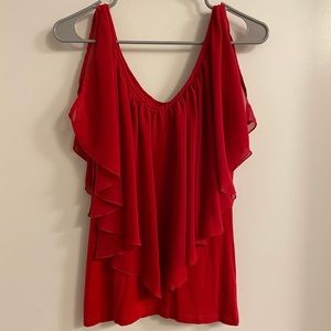 VENUS red flowy cold shoulder top
